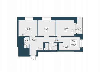 Продажа трехкомнатной квартиры, 68.8 м2, Новосибирск, ЖК Расцветай на Красном