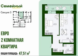 Продам двухкомнатную квартиру, 47.5 м2, Пензенская область, улица Натальи Лавровой, с14/2