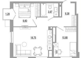 Продается двухкомнатная квартира, 53.9 м2, Астрахань