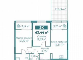 2-комнатная квартира на продажу, 63.4 м2, Тюмень, улица Павла Никольского, 10к1блок1, ЖК Акватория