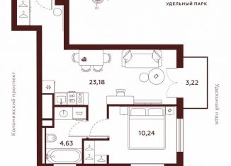 Продажа однокомнатной квартиры, 41.4 м2, Санкт-Петербург, метро Комендантский проспект