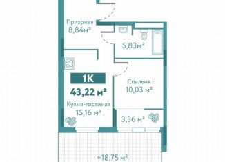 Продаю 1-ком. квартиру, 43.2 м2, Тюмень, улица Павла Никольского, 10к1блок2, ЖК Акватория