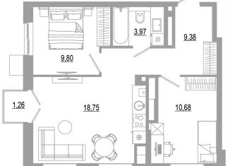 Продаю 2-комнатную квартиру, 53.8 м2, Астраханская область