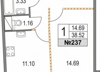 Продажа 1-комнатной квартиры, 38.5 м2, Санкт-Петербург, метро Чёрная речка, Коломяжский проспект, 13к3