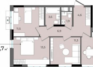 Продается 3-ком. квартира, 66.7 м2, Ижевск, улица имени В.С. Тарасова, 6