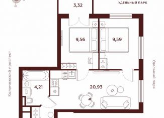 2-ком. квартира на продажу, 47.6 м2, Санкт-Петербург, метро Удельная