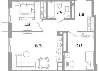 Продажа двухкомнатной квартиры, 52.6 м2, Астрахань