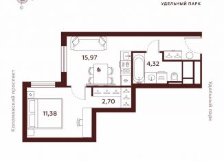 1-комнатная квартира на продажу, 34.4 м2, Санкт-Петербург, муниципальный округ Комендантский Аэродром