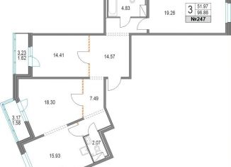 Продам трехкомнатную квартиру, 96.9 м2, Санкт-Петербург, Коломяжский проспект, 11, муниципальный округ Комендантский Аэродром