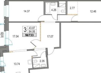 Продается 3-комнатная квартира, 84.1 м2, Санкт-Петербург, Коломяжский проспект, 13к2, метро Чёрная речка