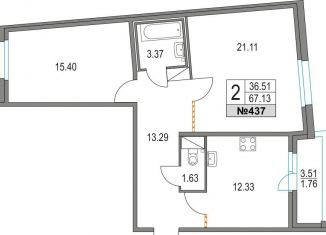 Продажа 2-комнатной квартиры, 67.1 м2, Санкт-Петербург, Коломяжский проспект, 13к3, муниципальный округ Комендантский Аэродром