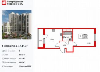 Продажа 1-ком. квартиры, 37.1 м2, Бугры