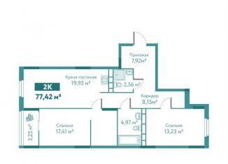 2-комнатная квартира на продажу, 77.4 м2, Тюмень, улица Павла Никольского, 14, ЖК Акватория