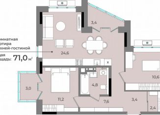 Продаю двухкомнатную квартиру, 71 м2, Ижевск, улица имени В.С. Тарасова, 6