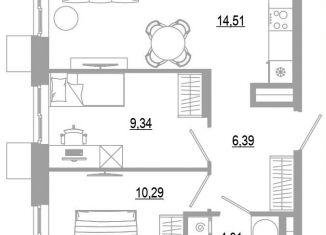 2-комнатная квартира на продажу, 44.5 м2, Астрахань