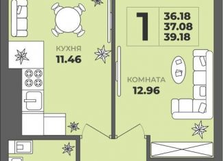 Продаю 1-ком. квартиру, 37.1 м2, Калининград, улица Генерала Толстикова, 36к2