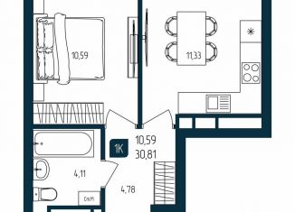 Продаю 1-комнатную квартиру, 30.8 м2, Тюмень