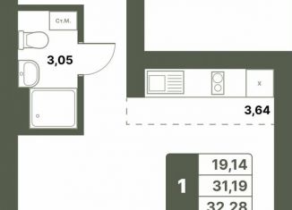 Продам 1-комнатную квартиру, 32.3 м2, село Миловка