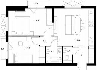 Продается 2-ком. квартира, 51.6 м2, Московская область