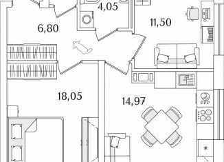 Продажа 2-ком. квартиры, 59.1 м2, Санкт-Петербург, Невский район, Октябрьская набережная, 116