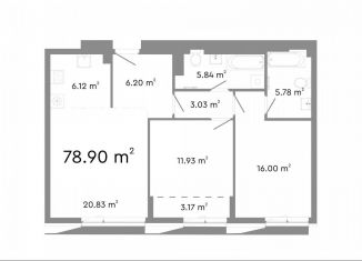 Продается трехкомнатная квартира, 78.9 м2, Челябинская область