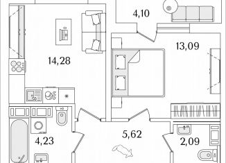 Однокомнатная квартира на продажу, 41.4 м2, Санкт-Петербург, Октябрьская набережная, 116, метро Ломоносовская