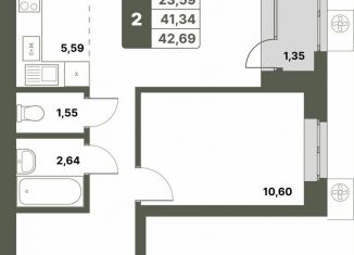 Продаю 2-комнатную квартиру, 42.7 м2, село Миловка