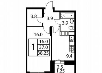 1-комнатная квартира на продажу, 38.3 м2, Домодедово