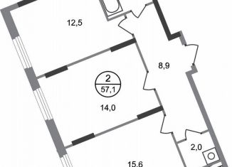 Продам 2-ком. квартиру, 57.1 м2, деревня Рассказовка, деревня Рассказовка, 2