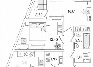 Двухкомнатная квартира на продажу, 56.5 м2, Санкт-Петербург, Октябрьская набережная, 116, муниципальный округ Народный