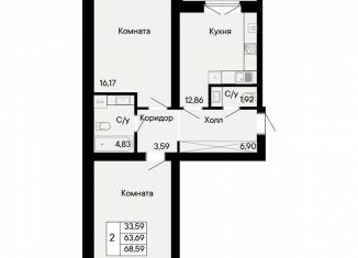 Продам 2-ком. квартиру, 68.6 м2, Ростов-на-Дону, Октябрьский район