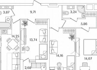 Продается 3-комнатная квартира, 80.2 м2, Санкт-Петербург, метро Пролетарская, Октябрьская набережная, 116