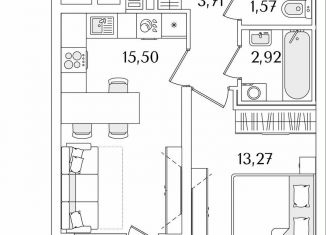 1-комнатная квартира на продажу, 39.1 м2, Санкт-Петербург, муниципальный округ Народный, Октябрьская набережная, 116