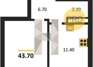 Продам однокомнатную квартиру, 43.7 м2, Новосибирская область