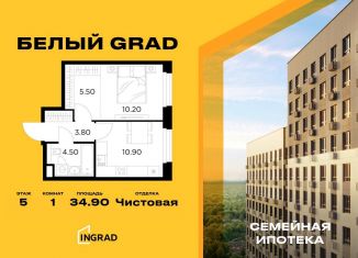 Продаю 1-ком. квартиру, 34.9 м2, Мытищи, жилой комплекс Белый Grad, 12.2