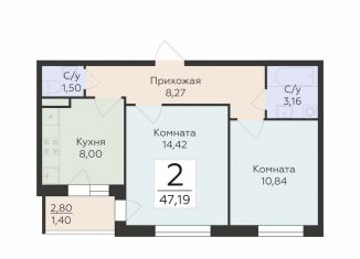 Двухкомнатная квартира на продажу, 47.2 м2, Воронеж, улица 45-й Стрелковой Дивизии, 259/27, Коминтерновский район