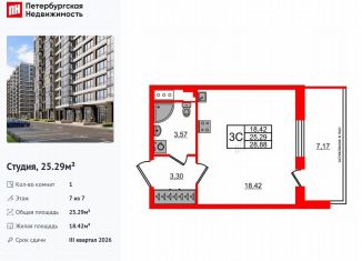 Продажа квартиры студии, 25.3 м2, Санкт-Петербург, метро Проспект Ветеранов