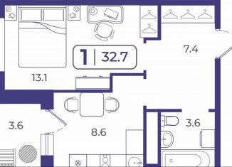 Продажа однокомнатной квартиры, 32.8 м2, Тюмень, ЖК Кватро