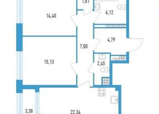 Продается 2-комнатная квартира, 74 м2, Санкт-Петербург, муниципальный округ Гагаринское, улица Типанова, 22