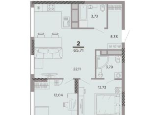 Продаю 2-комнатную квартиру, 65.7 м2, Рязань, Московский район