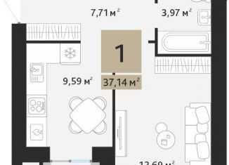 1-комнатная квартира на продажу, 37.1 м2, Рязанская область