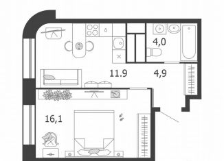 Продаю 1-комнатную квартиру, 36.9 м2, Москва, улица Петра Кончаловского, 5, ЖК Шагал