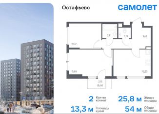 Продажа двухкомнатной квартиры, 54 м2, Москва, жилой комплекс Остафьево, к22