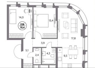 Продажа 2-ком. квартиры, 70.4 м2, Москва, ЦАО, улица Фридриха Энгельса, 58с3