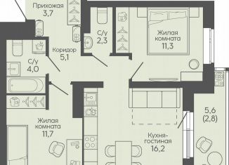 Продается двухкомнатная квартира, 57.3 м2, Волгоград, Трёхгорная улица, 27