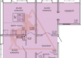 Продажа 3-комнатной квартиры, 70 м2, Новосибирск, Бронная улица, 2/6с, метро Студенческая