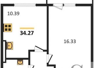 Однокомнатная квартира на продажу, 34.3 м2, Новосибирск, улица Ясный Берег, 16, ЖК Ясный Берег