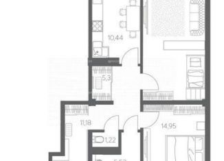 Продам 3-ком. квартиру, 93 м2, село Раздольное, ЖК Министерские Озёра, Тепличная улица, 71к4