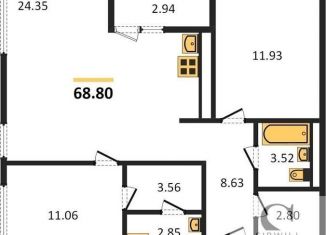 Продажа 2-комнатной квартиры, 68.8 м2, Новосибирск, 1-я Чулымская улица, с19, ЖК Ясный Берег