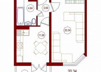 Продам однокомнатную квартиру, 41.4 м2, Воронеж, ЖК Современник